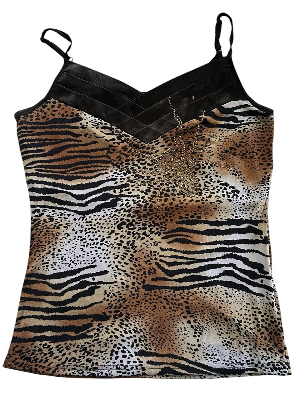 Y2K Bling Animal Print Mob Wife 2000s Maximalist Size L/XL Spider Rhinestone Top